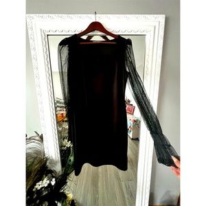 Black long sleeve dress with mesh arms.